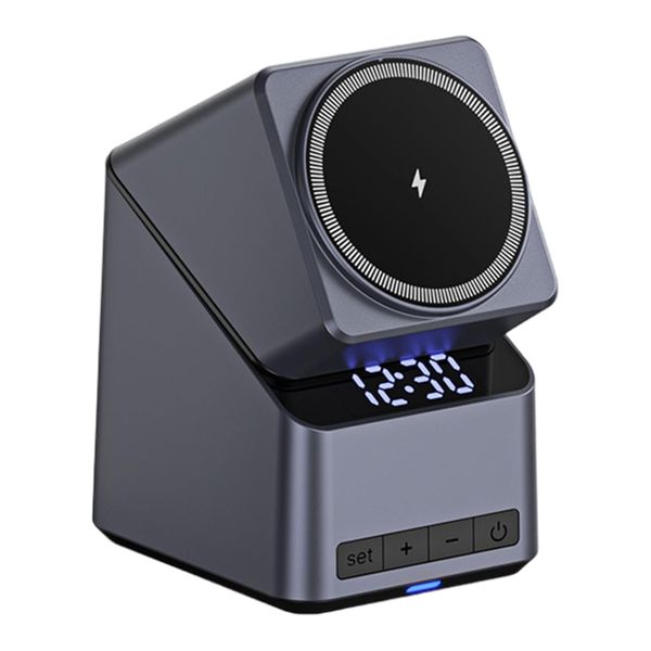 15W 4-in-1 Wireless Charger Stand with 180 Auto-Rotating Dock &amp; Clock