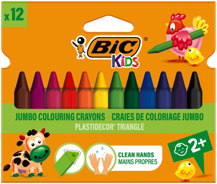 BIC Kids Plastidecor Colouring Crayons - Assorted Colours, Pack of 12