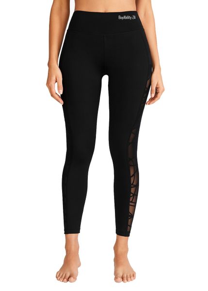 BuyAbility Black Mesh Panel High-Waist Sports Leggings
