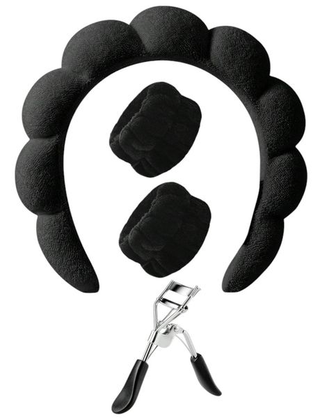 3 Piece Headband Set With Eyelash Curler - Black