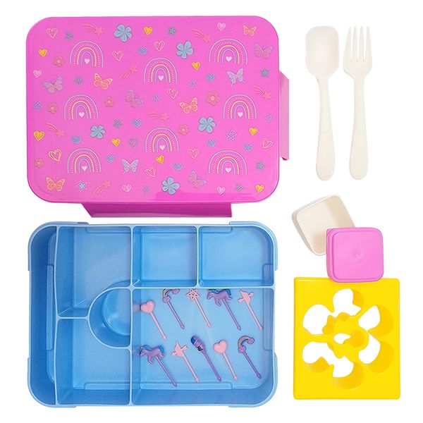 17 Pcs 7-Compartment Rainbow Bento Lunch Box Set