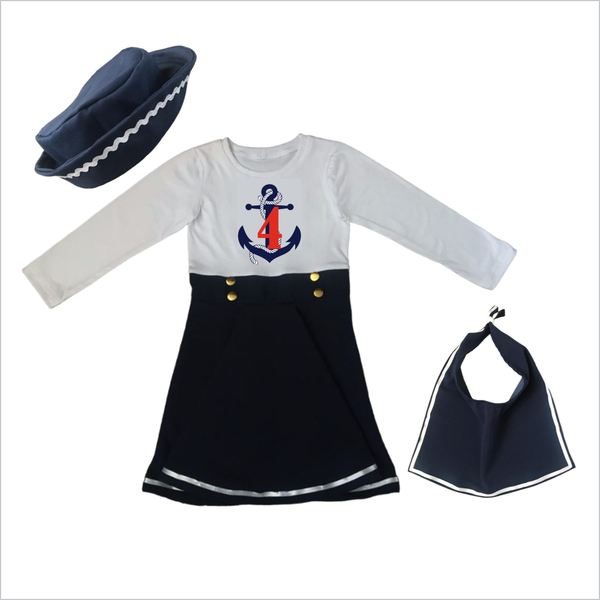 4th Birthday - Sailor dress - Scarf &amp; Hat - long sleeve