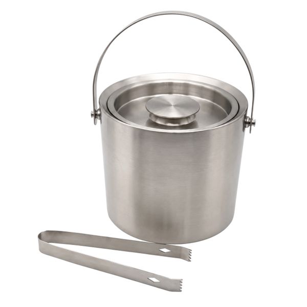 Stainless Steel Ice Basket with Tongs and Lid - 2.8L - 19 x 19 x 17.5 cm