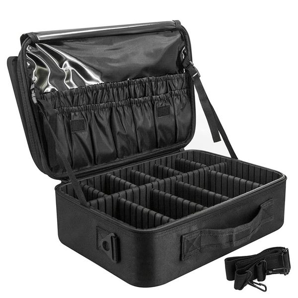 Makeup Storage Case with Adjustable Dividers and Shoulder Strap