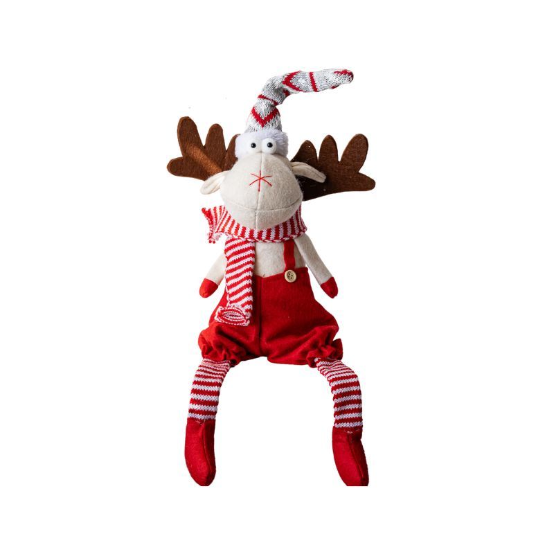 Nordic Scandinavian Red Fabric Sitting Christmas Reindeer Xmas Decoration