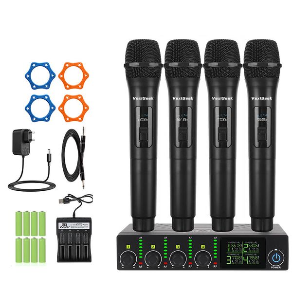 4-Ch UHF Wireless Microphone System w/Charger - For Events, Karaoke, DJ