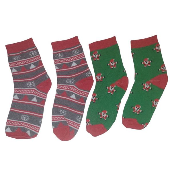 Kids Christmas Socks with Triangles and Small Santas - 2 Pack