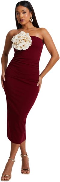 Quiz - Women Petite Dark Red Corsage Midaxi Dress