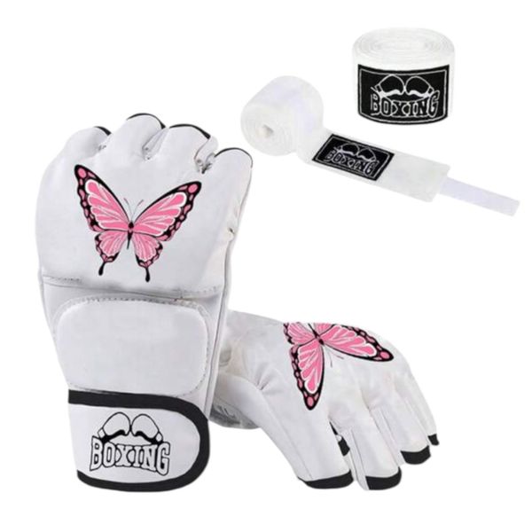 Women's MMA/Boxing Training Gloves with Butterfly Design + 3M Hand Wraps