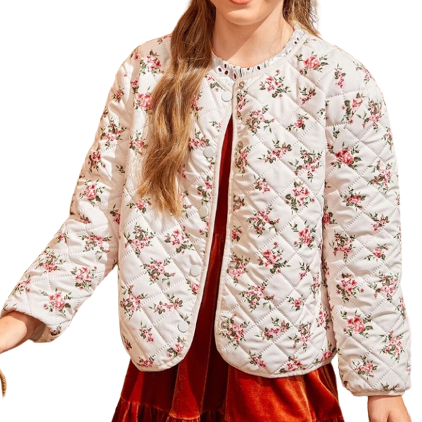 Girls Cotton Candy Pink Floral Polyester Regular Quilted Jacket