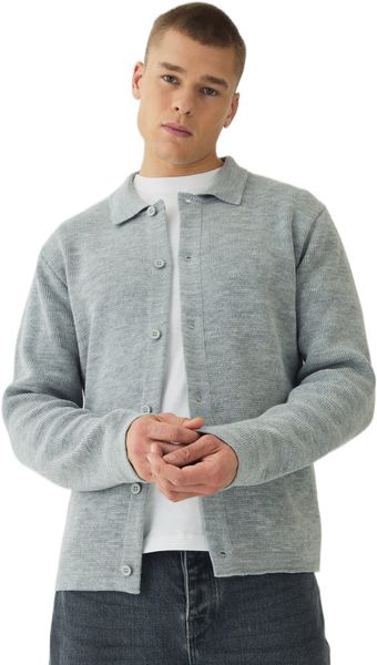 boohooMAN - Men's Regular Fit Knitted Shirt - Light Grey