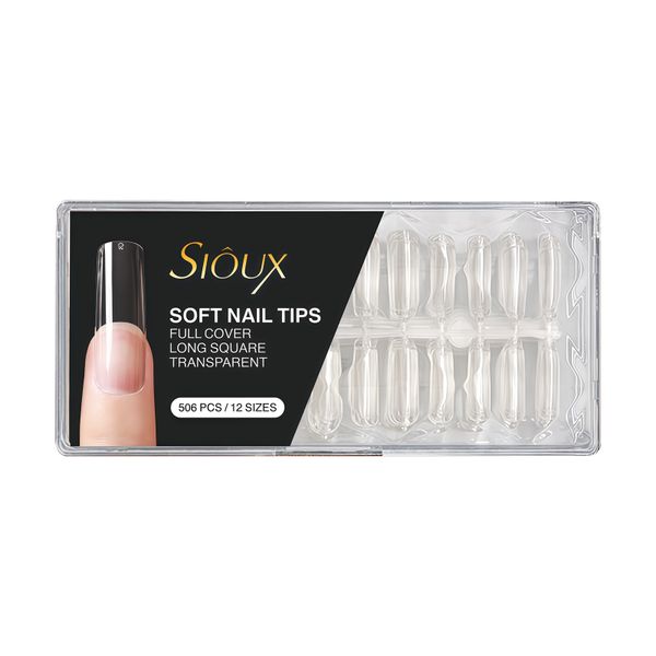 Sioux Soft Nail Tips - 506 Piece Full Cover Long Square Transparent