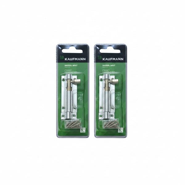 Kaufmann 64mm Chrome Plated Barrel Bolt - Straight Latch for Doors - 2 Pack