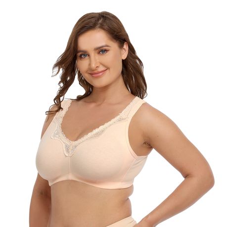 Womens Plus Size Wireless Bra Support Comfort Full Coverage Unlined No  Underwire Smooth Rose White 40F