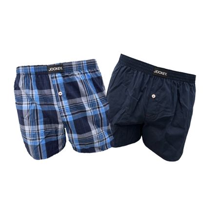 Jockey - 2 Pack Mens Woven Boxer Shorts Plain/Checkered - Navy