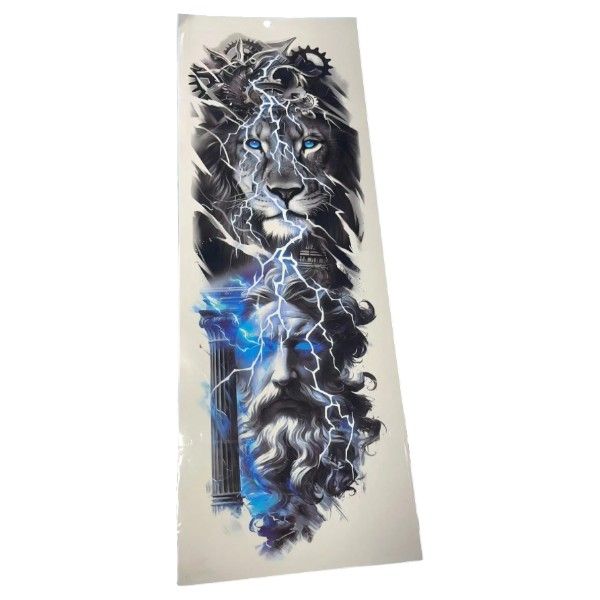 Lion &amp; Lightning Temporary Tattoo With UV-Activated Glow - Black, Blue