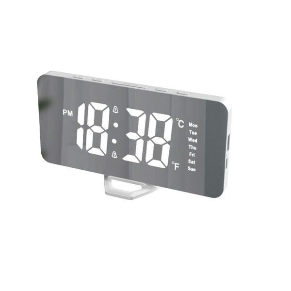 16cm Digital Electric Alarm Clock + Memory Function for Outages - White