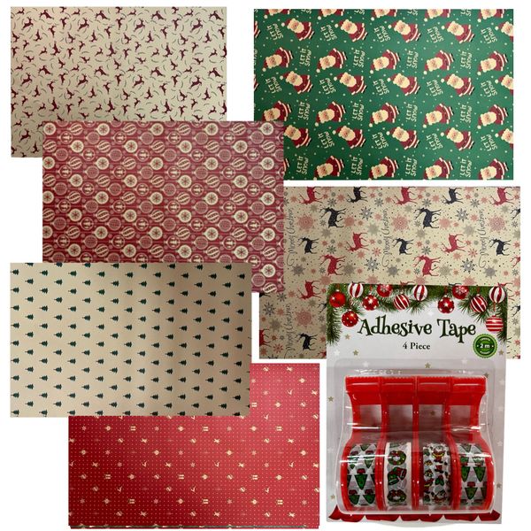 Craft 6pcs Jolly Christmas Gift Wrap With 4pcs Holiday Adhesive Tape Rolls