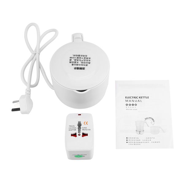 Foldable Silicone Electric Kettle 1L 110V-240V Travel Water Pot White