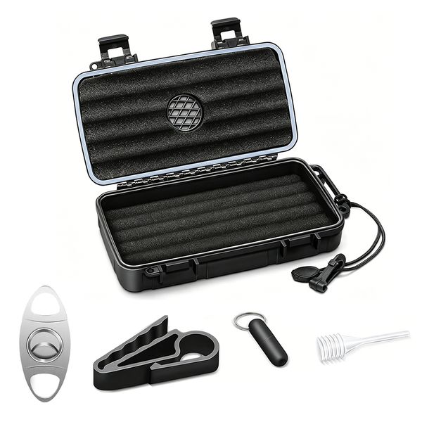 Travel Cigar Humidor Case, Portable Cigar Box Kit, Waterproof, Crushproof