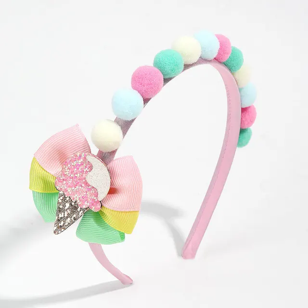 Girls Glitter Ice Cream and Pom Poms Alice Band