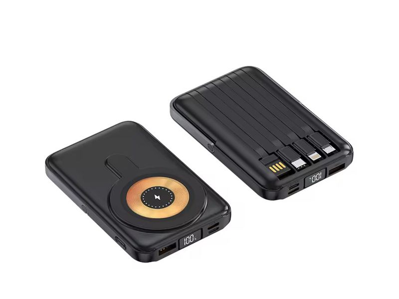 Wireless Magnetic Mini Powerbank with 4 Built in Cables