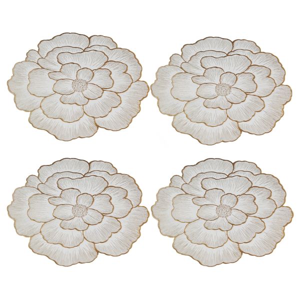 4-Piece Set of Peony Flower Decoration Hot Stamping Placemats