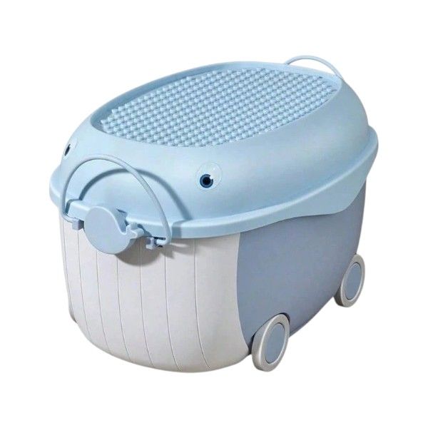 Whale-Shaped Rolling Toy Storage Box - Blue