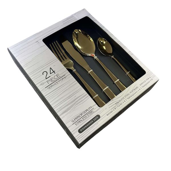 24 Piece Gold Stainless Steel Cutlery Set.