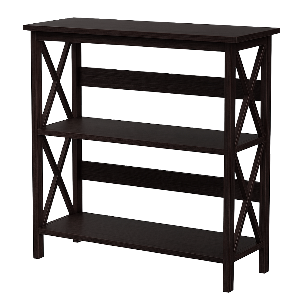 Lamont Wooden X-Frame 3-Tier Bookshelf Entryway Console Table Storage Shelf