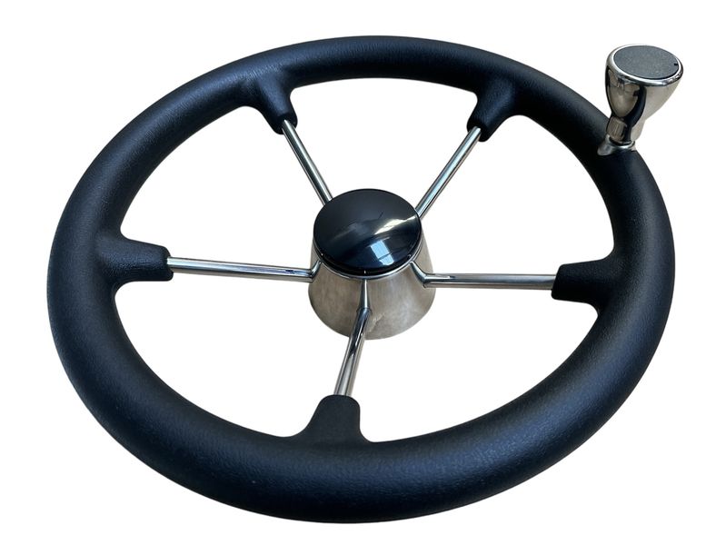 Steering Wheel with rubber Grip and Speed Knob Stainless Steel (350mm)