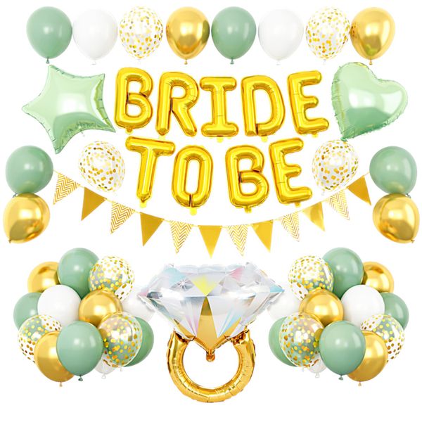 30 Piece - Elegant Bride To Be Party Decoration Balloon Set - Green &amp; Gold