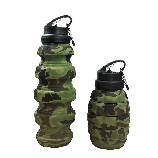 Dark Green Army Camouflage Collapsable Water Bottle - 580ml