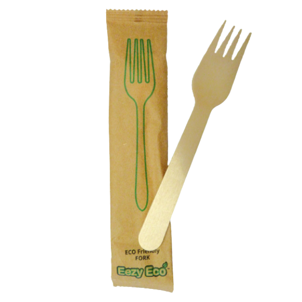 Eco Friendly Wrapped Wooden Cutlery Forks - (100's) Paper Outerwrap