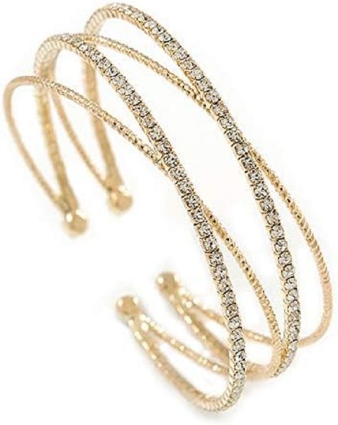 Rhinestone Cuff Bracelet Chunky Layered Silver Crystal Bangle