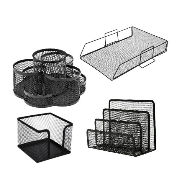 A Set of Black Mesh Office Desk Organizers.