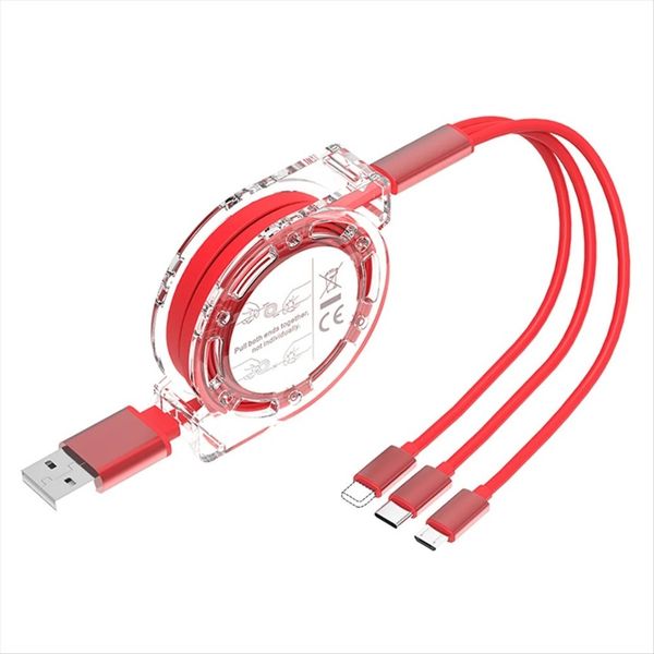 Crystal Clear Retractable 3-in-1 Charging Cable (1m) - Type-C Compatible With Apple/Android
