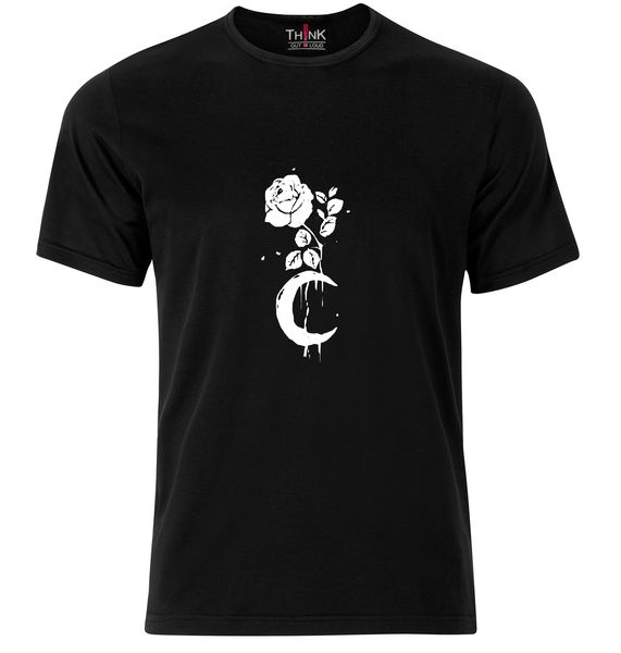 Think Out Loud Mens "Black Rose and Moon" Short Sleeve Tshirt Black