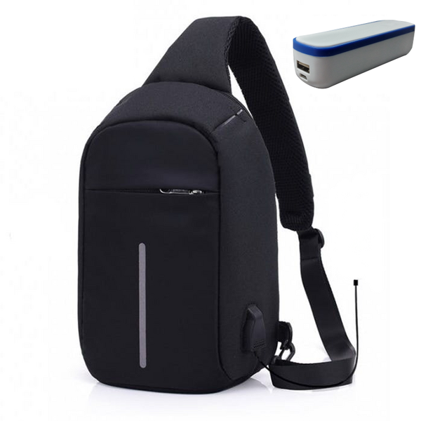 Anti-Theft Crossbody Bag with USB Charging Port + 2000 mAh Powerbank