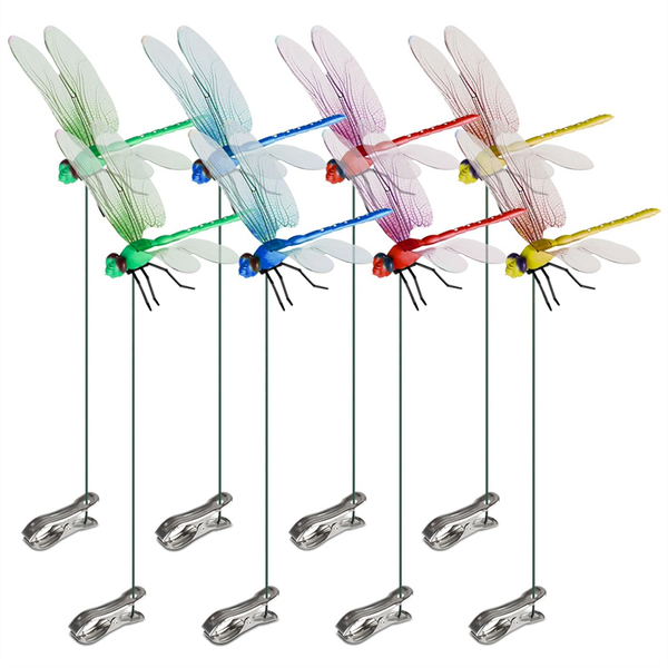 8Pcs Artificial Dragonfly Pole Clips For Outdoors 3D Dragonfly Decor