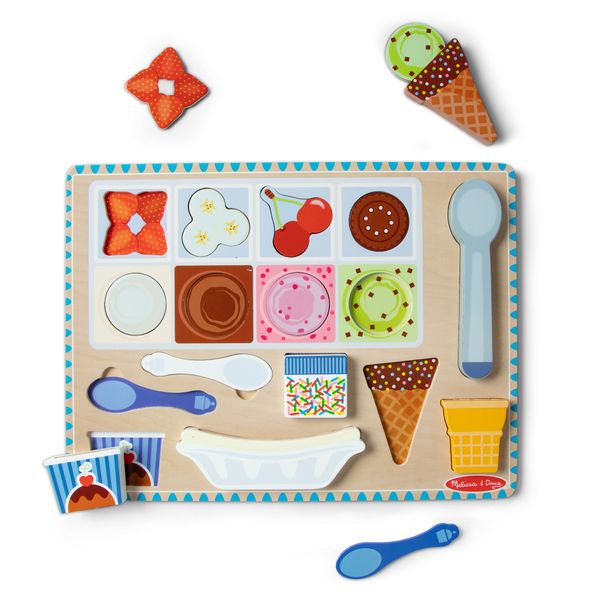 Melissa &amp; Doug Wooden Magnetic Ice Cream Puzzle &amp; Play Set