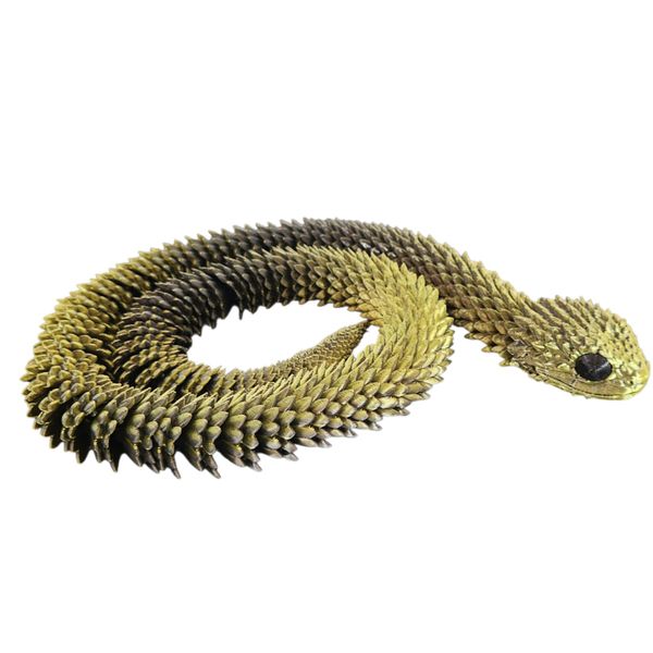 Articulated Dragon Bush Viper Snake Toy 3D Printed Flexi Charred Gold
