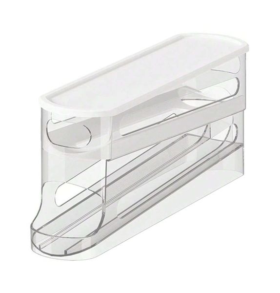 2-Tier Egg Storage Dispenser With Automatic Rolling Design - White