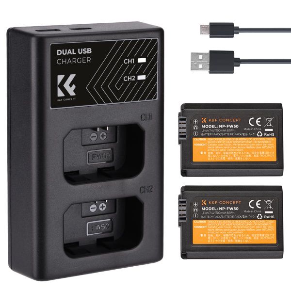K&amp;F Sony FW-50 Battery Kit - 2 Batteries and Dual Charger | KF28.0015