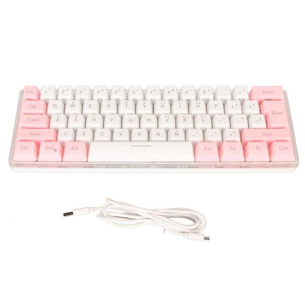 60% RGB Keyboard Mini, 61 Keys, Pink/White