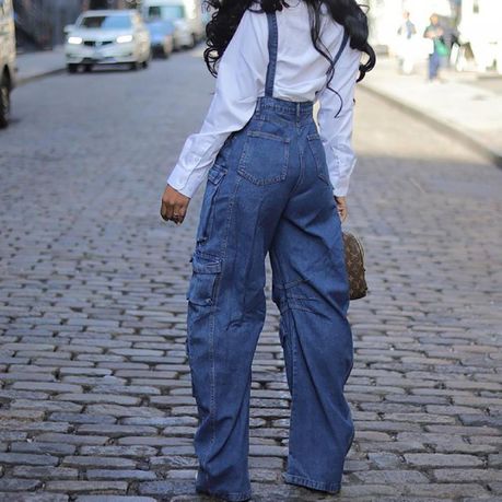 EXLURA Womens Summer High Roller Denim Bib Jumpsuits Casual Loose