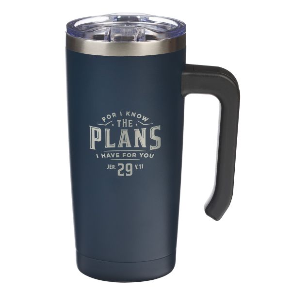Travel Mug with Handle - For I Know the Plans I Have for You, Navy Blue