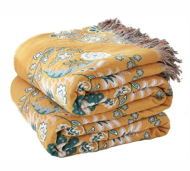 Decor Boho Throw Blanket for Bed 100% Cotton Super Soft Floral Print
