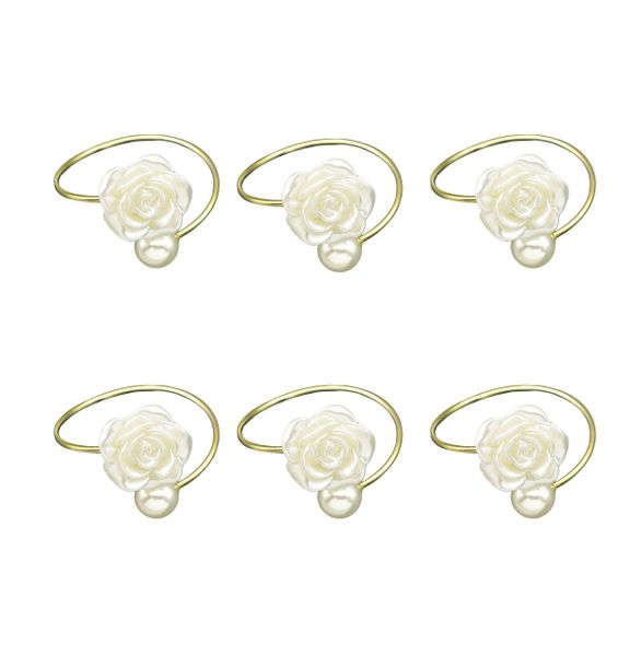 6-Pack Rose &amp; Pearl Round Napkin Rings