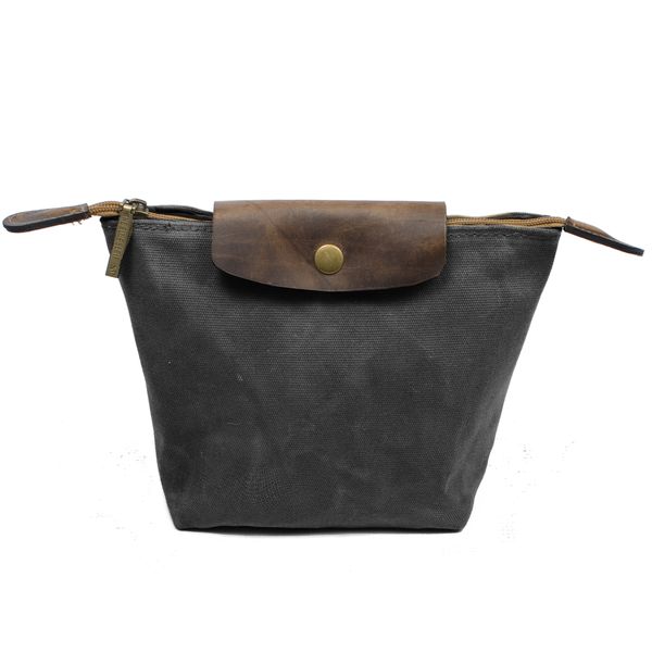 Genuine Leather and Waxed canvas toiletry pouch